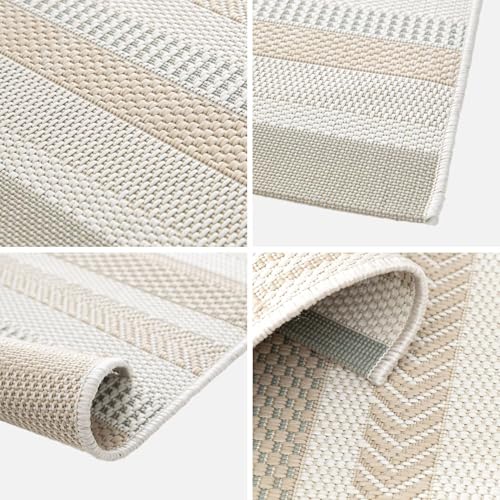 Tappeto Interno/Esterno Vintage Motivo Lineare Crema Beige Grigio - 4