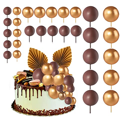 32 piezas de decoración de pastel de bola dorada con abanico de palma de papel, decoración de pastel de hoja de palma para fiesta de cumpleaños, decoración de boda