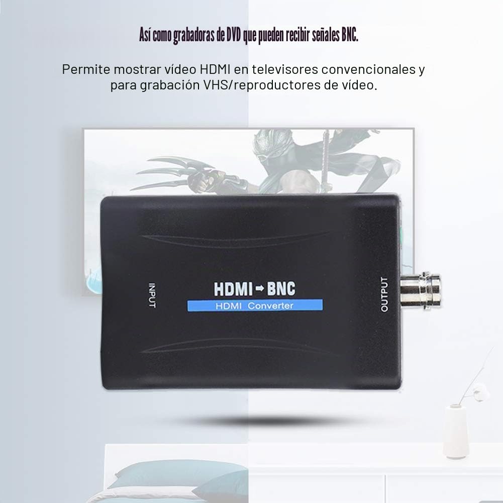 Adaptador De Cable Coaxial Convertidor Hdmi A Bnc para TV, Convertidores De Video Adaptador Convertidor De Señal De Video Compuesto Hdmi A Bnc Y Audio De 3,5 Mm 480I 576I Soporte