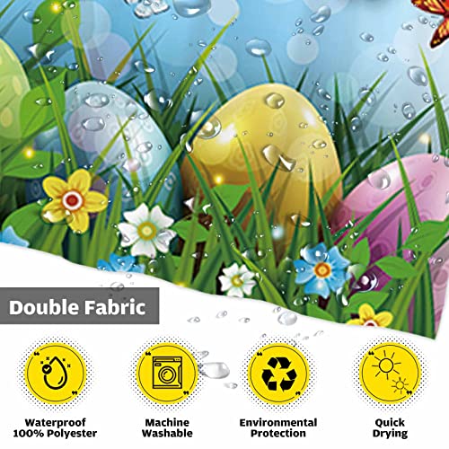 Allenjoy Spring Easter Shower Curtain Set With 12 Hooks Two Bunny Rabbits Rush Into The Bathtub Valentine's Day Home Bathroom Decor 72X72 Inch Butterflies Eggs Waterproof Durable Fabric #TOP2
