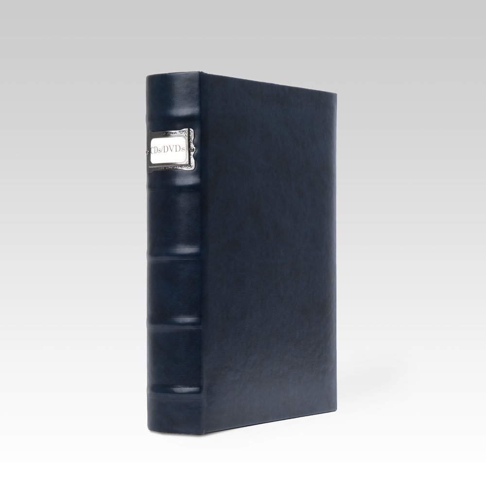 Bellagio-Italia Corona CD/DVD Storage Binder - Leather - 48-Disc Capacity - Storage Organizer for DVDs, CDs, Blu Rays, & Video Games - Acid-Free Binder Organizer Sheets - 1 Pack - Lago