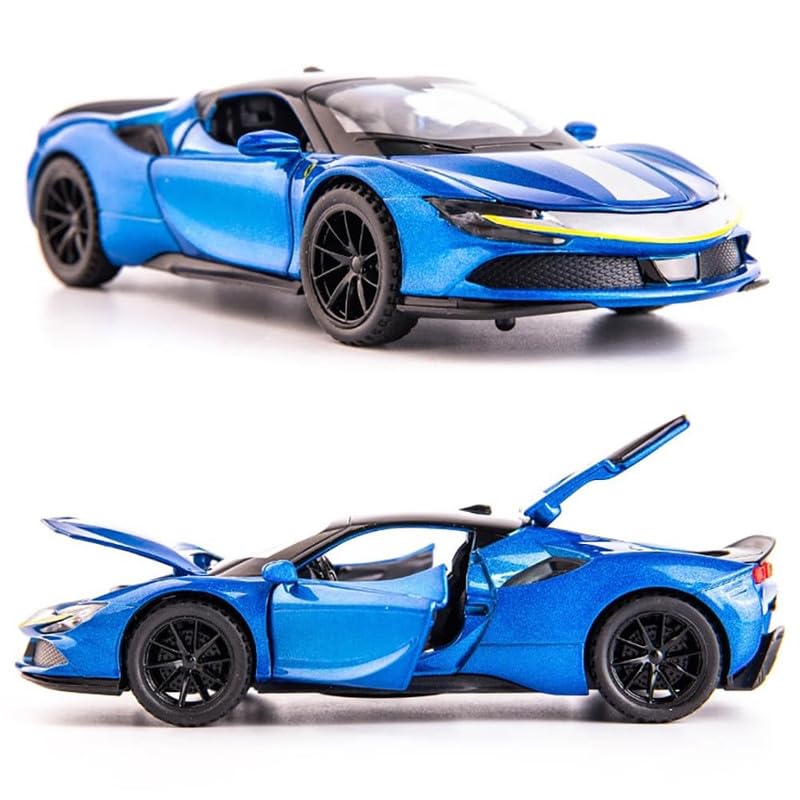 Image of Kids Model 1:32 SF90 Die Cast Metal Car Pull Back Action Opening Doors with Realistic Engine Sound Lights Toy Car Gift for Boys - Multi