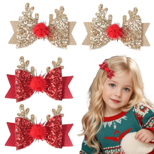 Christmas Hair Clips, Christmas Hair Accessories, Reindeer Antler Hair Pins For Women Girls, Cute Bow Ties & Furry Ears Design, Holiday Party Style Adds Festive Charm & Warm Cheer