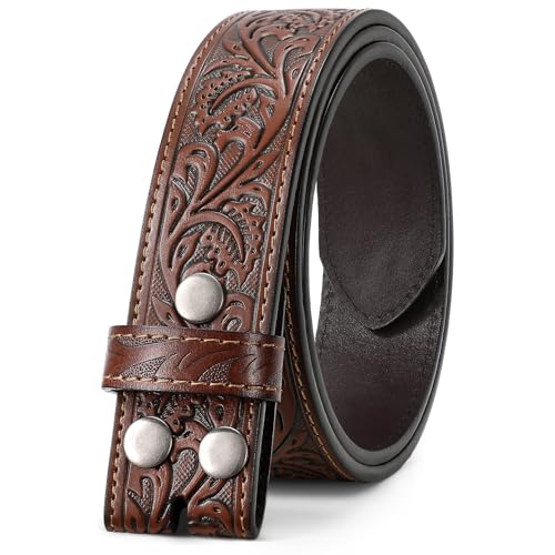 Western Leather Belt with Floral Embossed Design
