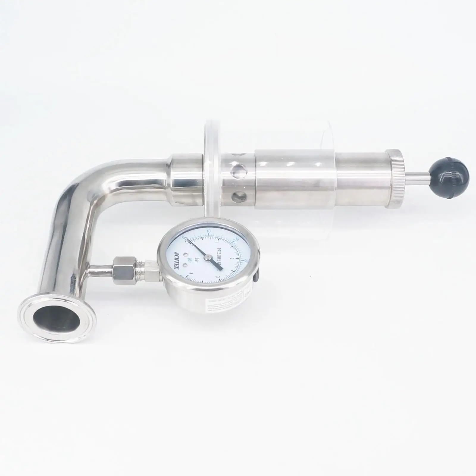 Válvula de Alivio presión Ajustable Acero Inoxidable 304 1,5" con Abrazadera Triple y manómetro, 0,2-2,2 Bar