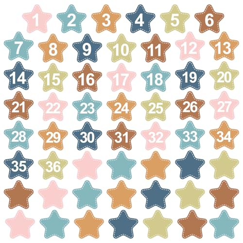 FYSUIMU 55Pcs Numbers Magnetic Accents Boho Star Numbers 1-36 with 19 Blank Magnet Labels Writable for Calender Whiteboard Classroom Home Teaching Math Arithmetic