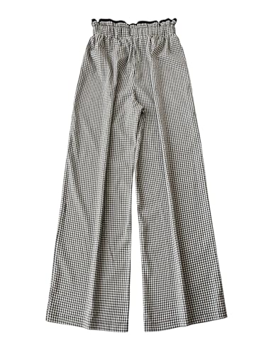 MakeMeChic Women's Gingham Straight Leg Long Pants Drawstring Paperbag Waist Loose Trousers with Pockets