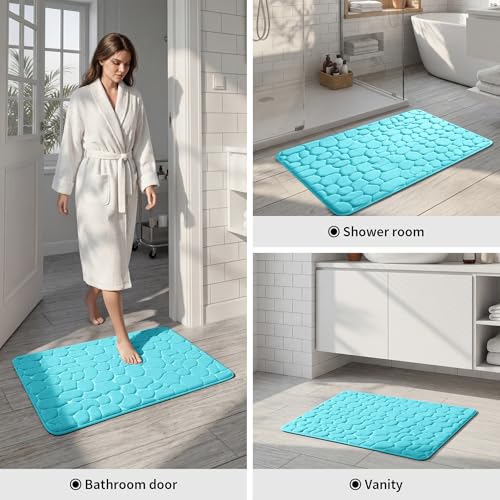 Image of YIHOUSE Memory Foam Bath Mat Cobblestone Bathroom Rugs Super Water Absorbent Bath Mats for Bathroom Machine Washable Bath Rugs(20 x 32 ,Teal)