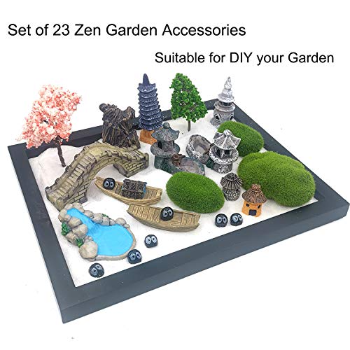 Trasfit Set Of 23 Zen Garden Accessories, Mini Meditation Zen Tray Items Kit, Fairy Garden Accessories For Micro Landscape Decoration Plant Pots Bonsai Craft Decor #TOP1