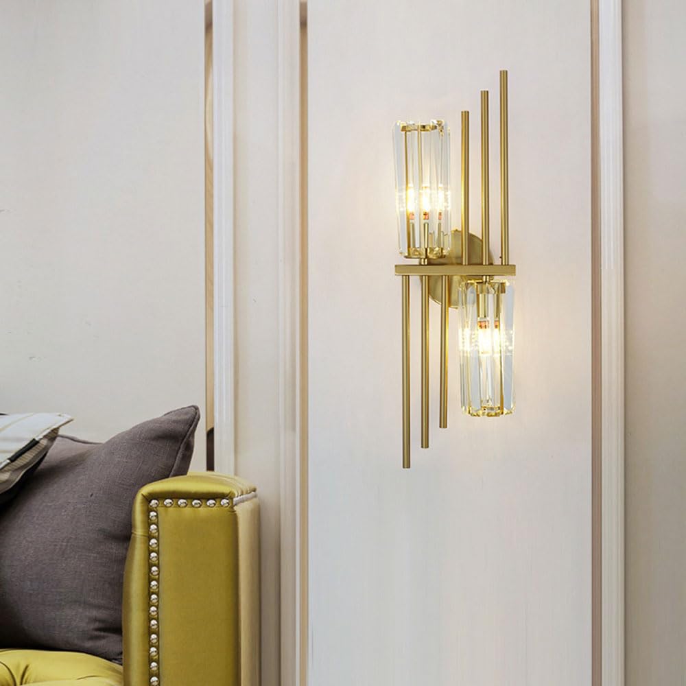 MYUYEE Crystal Wall Sconces,K9 Crystal Wall Light Sconces With 2-Light K9 Crystal Shade, Crystal Wall Mount Lamp For Bedroom Living Room Hallway