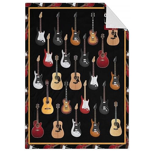 Mercuryelf Guitar Throw Blanket - Soft, Fuzzy & Warm - 30x40 Inches Small Blankets for Lap, Crib - Black Vintage Throws Gift for Guitar Lovers