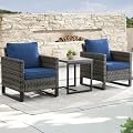 Rilyson Wicker Outdoor Patio Chairs Set - 3 Piece Rattan Patio Furniture Bistro Chairs Set with Waterproof Wicker,Comfortable Cushions and Sturdy Metal Frame for Porch Deck Backyard(Mixed Grey/Blue)