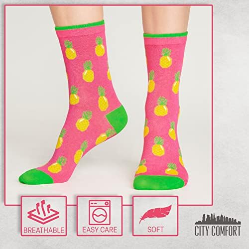 CityComfort Socks Women, 5 Pack of Crew Socks, Colourful Funny Socks for Women and Teens