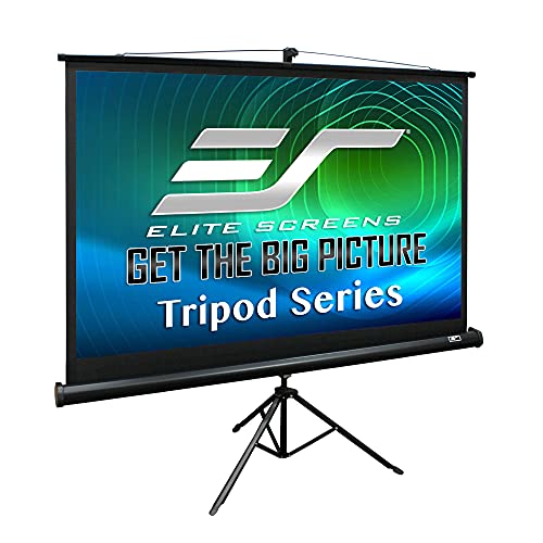 Image of Elite Screens Tripod, 120-Inch 4:3 Portable Projector Screen with Stand– MaxWhite 2, 1.1 Gain, Adjustable Indoor Outdoor Pull Up Projection Screen for Home Theater, Office & Classroom, T120UWV1, Black
