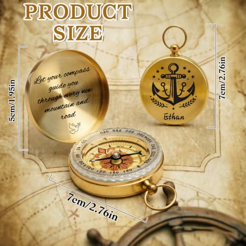 Brújula personalizada de latón con grabado con texto de nombre, portátil, impermeable y luminosa, regalo para hombres, papá, graduación, senderismo y camping miniatura 4
