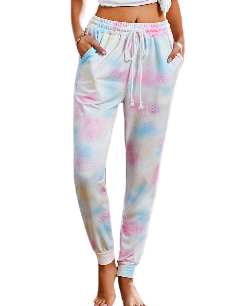 Huixin Spodnie dresowe damskie spodnie sportowe z nadrukiem tie-dye spodnie rekreacyjne sport trening spodnie dresowe z kieszenią na sznurek, kolor4, M
