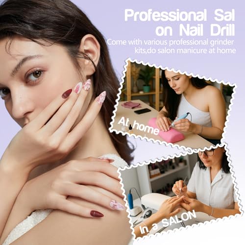 Elektrische Nagelbohrmaschine Nagelbohrer Elektrische Feile Nagelfeile Kit für Anfänger Acryl Gel Nägel Maniküre Pediküre Polieren Form Werkzeug mit 8 Bits Gelnägel und Heimsalon Gebrauch