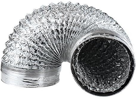 VANDESAIL Flex Air Aluminum Ducting Tumble Dryer Hose AC Extension 150mm Dia. (6 inch Dia.) for HVAC Ventilation, Kitchen Extractor Fans-Silver 6 inch 5ft(150mm x 1.5m)