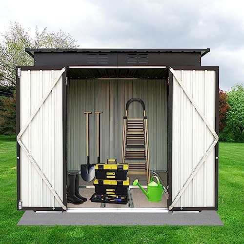 Zevemomo 6 x 4 ft Outdoor Storage Shed, All Weather Tool Shed with Metal Foundation & Lockable Door, Metal Shed Outdoor Storage for Garden, Patio, Backyard, Lawn,White and Black Zevemomo 6 x 4 ft Outdoor Storage Shed, All Weather Tool Shed with Metal Foundation & Lockable Door, Metal Shed Outdoor Storage for Garden, Patio, Backyard, Lawn,White and Black
