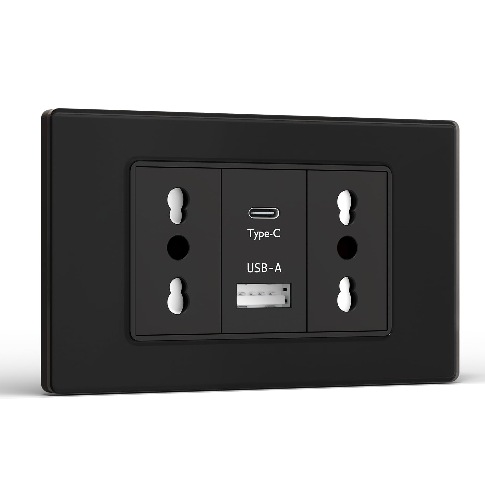 BSEED Prese Elettriche da Muro, Presa Bipasso con USB A e USB C, Presa Bivalente 10A/16A da Muro 118mm, Spina Italiana per Ufficio e Casa, Nero