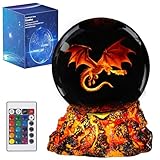 POSSHE Drachen-Nachtlicht, 80 mm K9-Kristall, aktualisierte vulkanische Lavabasis, 3D-Lampe mit Fernbedienung, 16 Farben, coole Drachenfigur, Geschenk zum Geburtstag oder Weihnachten