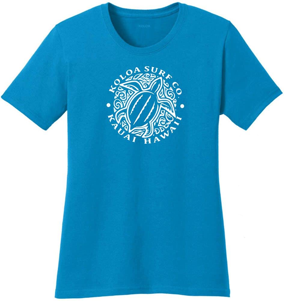Joe's USA Koloa Ladies Hawaiian Turtle Cotton T-Shirt-M-Sapphire/w