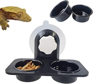 Enhanced Crested Gecko Feeding Ledge, with 4 Metal Food Cups, Reptile Amphibian Food Bowls and Water Dish, for Lizard Or Other Small Pet Feeder Ledge Accessories Supplies - 4 Black Cups