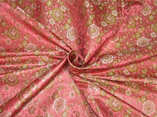 Brocart de soie rose corail au mètre tissu brocart vert Bro642