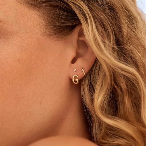 SLOONG Gold Initial Earrings for Women, Letter Stud Hoop Earring Trendy Alphabet A-Z Simple Tiny Small Minimalist Dainty Cute Hypoallergenic Jewelry Gifts2