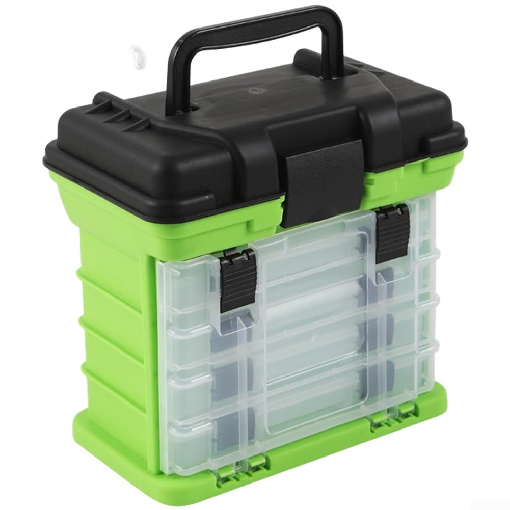 Caja de aparejos de pesca de cuatro capas con 4 bandejas extraíbles y separadores ajustables, organizador portátil para anzuelos, carretes, herramientas, equipo al aire libre, rojo (verde)