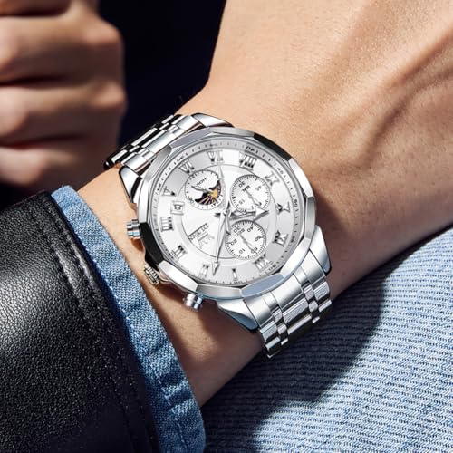 OLEVS Men Watch Business Dress Diamond Luxury Watch Luminous Easy to Read Date Waterproof Stainless Steel Quartz Analog Simple Dress Watch4