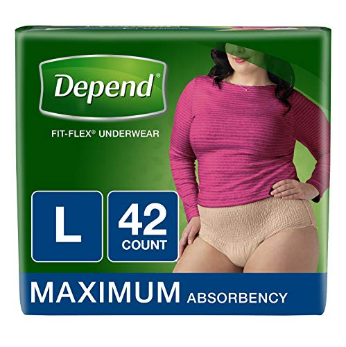 Depend FIT-FLEX Incontinence Underwear for Women, Disposable, Maximum Absorbency, L, Blush, 42 Count