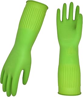 Reusable Household Gloves, Rubber Dishwashing Gloves, Extra Thickness, Long Sleeves, Kitchen Cleaning (Size L)