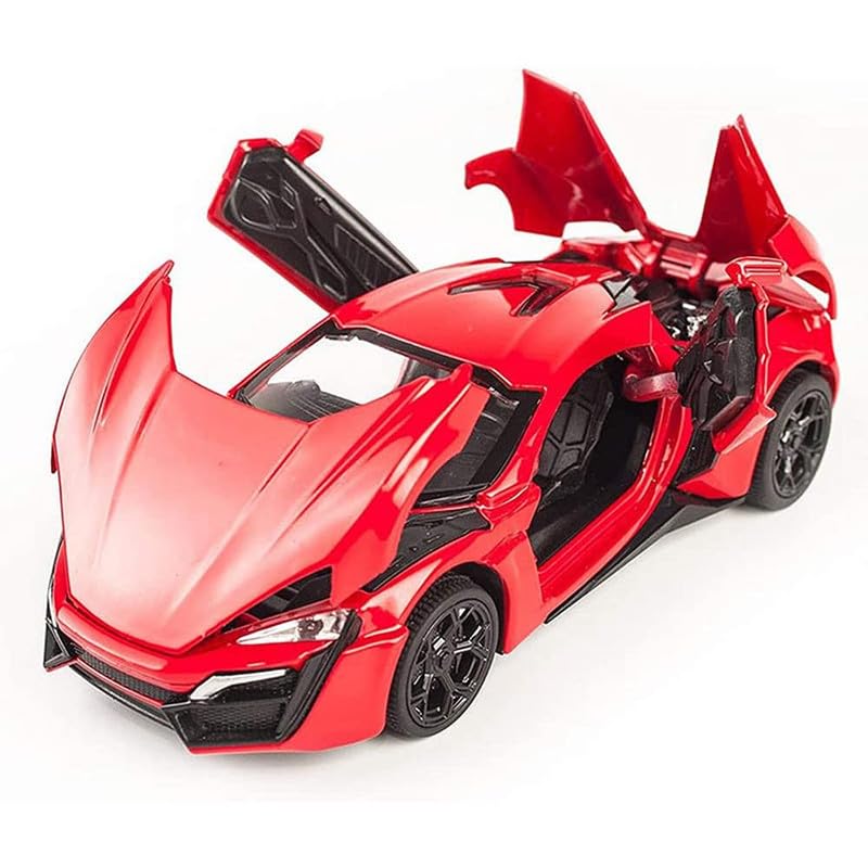 Image of Kids Model 1:24 Hyper Sport Die Cast Metal Car Pull Back Action Opening Doors with Realistic Engine Sound Lights Toy Car Gift for Boys - Multi