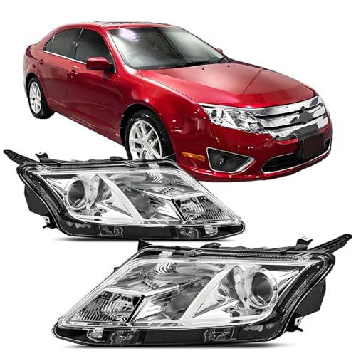 Headlight Assembly Compatible with 2010 2011 2012 FORD FUSION Headlight Assembly Chrome W/Clear Corner