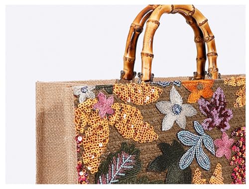 Sister Amy® Elegant Sequin-Embroidered Woven Tote Bag - Stylish Summer Beach Shoulder Handbag for Women's Vacation Essentials3