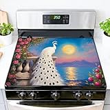 Stove Top Covers for Electric Stove Elegant Peacock Balcony Overlooking Ocean Sunset Glass Cooktop Burner Covers Heat Resistant Protector Kitchen Decor Keep Stove Clean 28''x20''