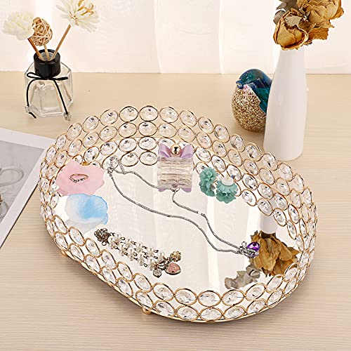 Hipiwe Mirrored Crystal Vanity Makeup Tray, Gold Ornate Jewelry Trinket Decorative Tray Cosmetic Perfume Display Organizer Tray,Home Decor Tray For Dresser/Bathroom, 11.8" X 8" #TOP7