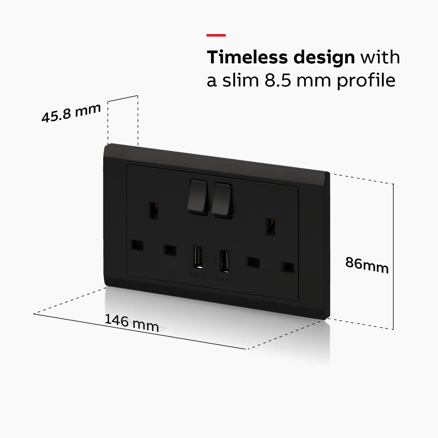 ABB Inora 2 Gang Switched 13A USB Plug Socket • Premium 13amp Plug Socket • Double Pole • Black • USB Port • Safe, Reliable - Image 4