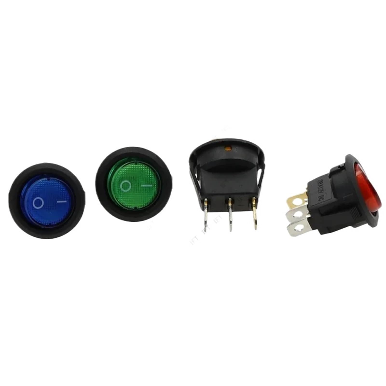 10 szt. KCD1 12 V 20 A / 220 V 10 A ON/OFF 20 mm okrągły przełącznik Rocker LED podświetlany samochód deska rozdzielcza Van z oświetleniem (niebieski, DC 12 V)