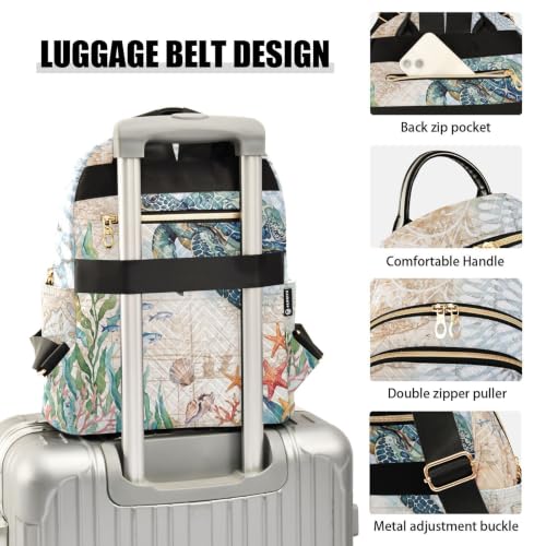 Image of Sea Turtle Quilted Backpack Purse for Women Fashion Small Backpack M | Shoulder Bag Travel Casual Daypack