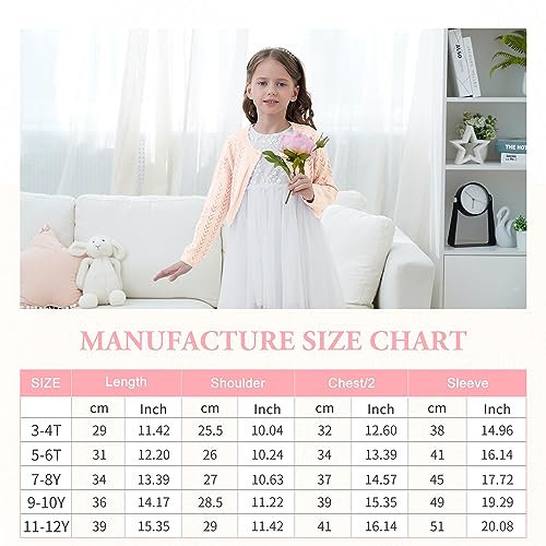 Trendstitch Kids Girls Open Front Bolero Shrug Long Sleeve Button Down Cropped Cardigan Sweaters Shrug Dress 3-10 Years,Light Peach Pink,3/4 #TOP5