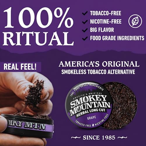 Image of Smokey Mountain Herbal Long Cut - Grape - 10 Can Box - Tobacco Free and Nicotine Free Snuff