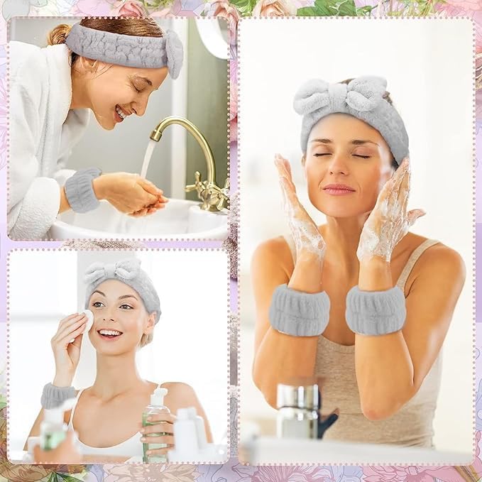 HEVIR Women Spa Headband and Wrist Bands Set – Makeup Face Wash Headband & Wristband for Skincare, Beauty Routine – Soft, Comfortable,Headband and Wrist 2