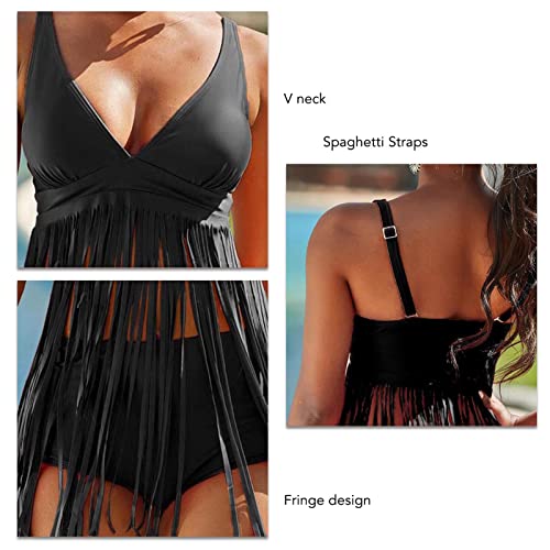 Tassels Swimsuit, EyeCatching Polyester Spaghetti Strap Fringe TwoPiece Swimsuit for Pool2