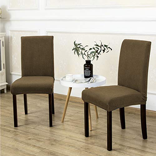 Argstar 6 Pack Jacquard Dining Chair Covers, Stretch Armless Chair Slipcover For Dining Room Seat Cushion, Spandex Kitchen Parson Chair Protector Cover, Removable & Washable, Jacquard Light Brown #TOP1