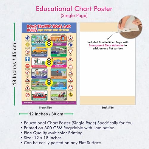 Image of ESCAPER Road Traffic Signs Educational Charts for Kids, Charts for Kids Learning (11.5 x 17.5 inches), Kids Study Material, Kids Learning Books, Educational Posters