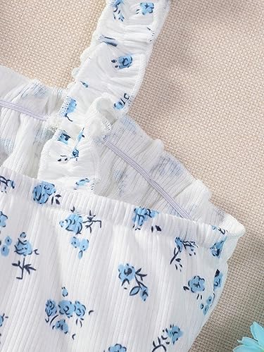 SOLY HUX Girl's Ditsy Floral Print Frill Trim Cami Crop Top Cute Summer Tops Preppy Clothes3