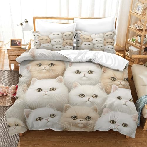 Housse de couette chat 3D avec éclair dissimulé et drap duveteux microfibre