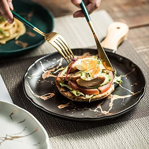 Nordic Creative Ceramic Fruit Bowl & Steak Plate Set with Wooden Handle - 2-Piece Flat Serving Plates for Home Dining, Western Food Presentation, Stylish Tableware